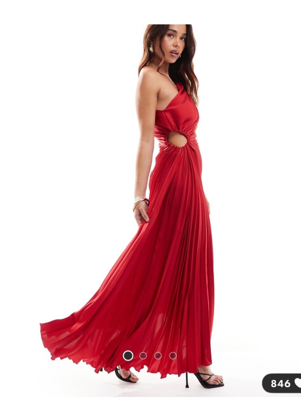 Mango One-Shoulder Red Pleated Evening Gown